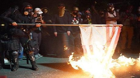 Portland Protesters Burn Bibles American Flags