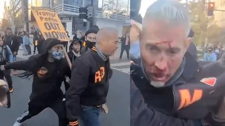 Protesters Stomp on Trump Supporters head