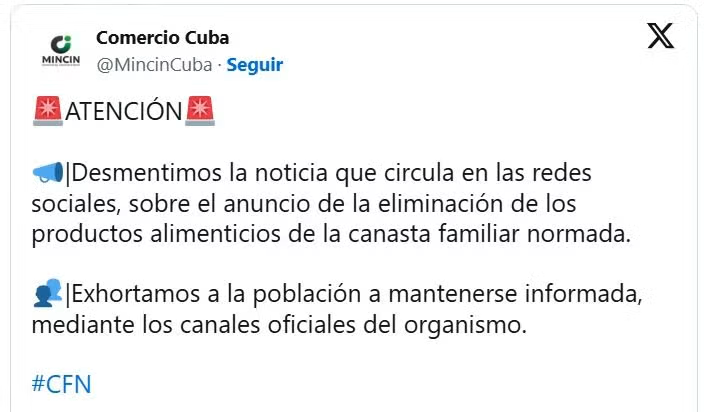 Twitt de Mincin Cuba